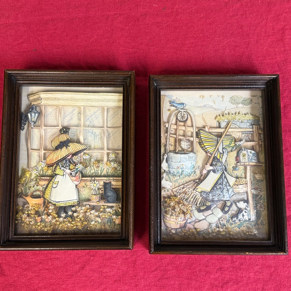 Lot of 2 VTG Holly Hobbie 3D Picture Wood Shadow Box 9.5 x 7